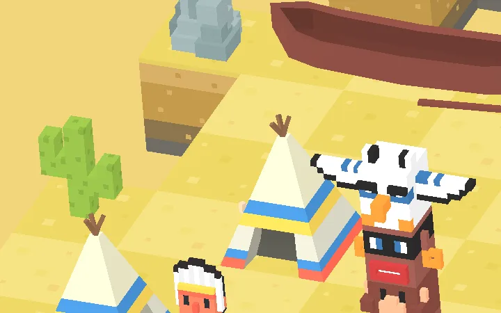 Voxel-Prärie aus Westy West Cowboys mit Zelten, Kakteen und einem Bewohner